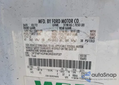 2012 Ford F-150 Xl from USA, damaged, VIN 1FTNF1CF8CKD33727